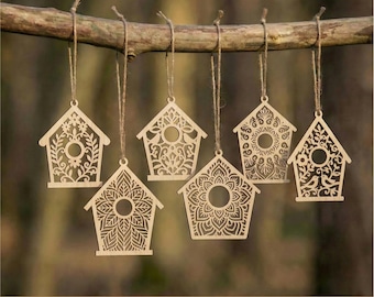 Easter tree bird houses SVG file ornaments, Laser cut files, Birds house decor, Wooden home decorations, Cricut or Glowforge plans, Set of 6