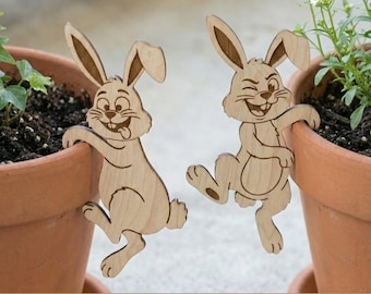 Easter Bunny SVG laser cutting file, Table centerpiece decorations, Funny wooden bunnies set of 2, Pot or vase spring decor, Glowforge files