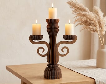 Laser cut candle holder SVG file, Candelabra files, Glowforge lasercut, Decorative wooden decor, Victorian table centerpiece, Christmas gift