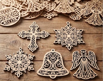 Christmas tree ornaments bundle of 100 SVG laser cut files, Vector for cutting machines, Hanging Xmas design, Tasteful wood or paper cutouts
