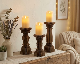 Candle holder laser cut file, Candlestick set of 3, Cutting SVG files, Lasercut pillar lamp, Rustic wedding table centerpieces, Wood decors