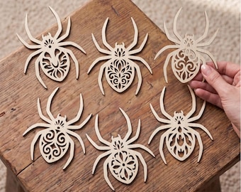 Halloween spiders SVG file, Decorative spider shape ornaments, Laser cut files, Silhouette DXF bundle, Cricut designs, Wood or paper cutouts