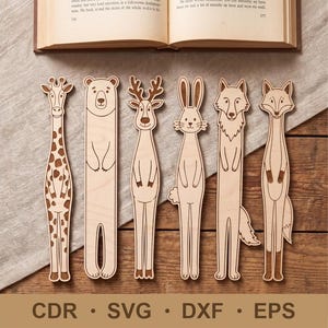 Bokmärk SVG laserskuren fil, Trädjurspaket, Julrenar och påskharar, Bokälskarepresent, DXF-design, Glowforge-projekt