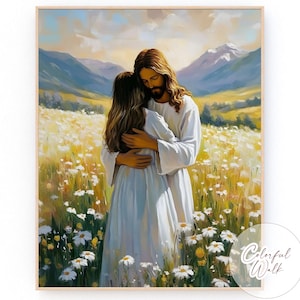 Healing Grace, Modern Christian Art, Jesus Hugging Girl, Jesus Painting LDS Art, Mormon Art, Bible Wall Art, Jesus and Woman Christian Print