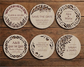 Laser cut Wedding Save the date SVG files, Wooden cutting file, Set of 6 design magnets or guest favors, Cricut or Glowforge wood plans