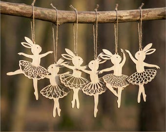 Easter tree ballerina bunnies SVG file ornaments, Laser cut files, Dancing Bunny decor, Wooden home decorations, Cricut or Glowforge plans