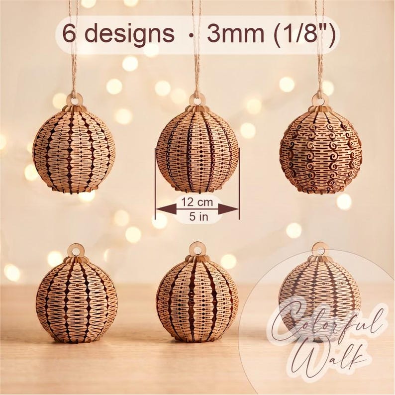 6 Christmas Balls SVG Bundle for Laser Cut Tree Decorations ...