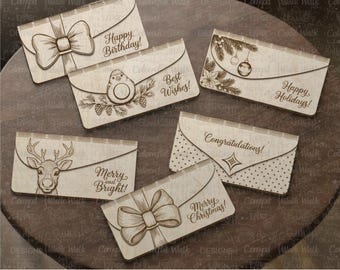 Laser cut money envelope 6 bundle SVG cutting file Glowforge files Christmas money box Cash gift card EPS Xmas gifts DIY money holder vector