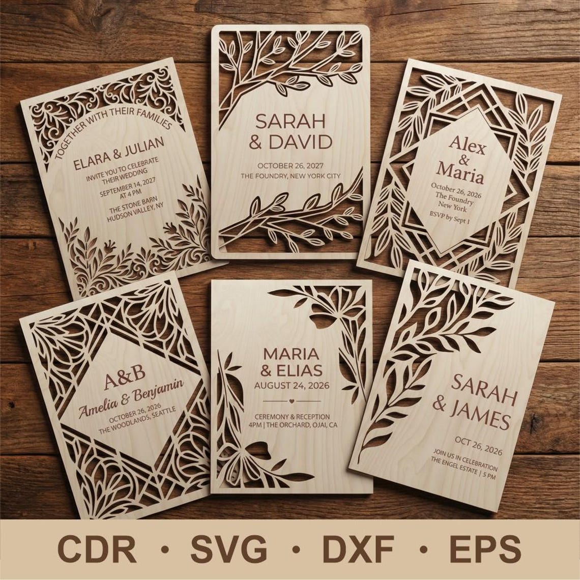 Laser Cut Wedding Invitation SVG Files, Wooden Invitations Cutting File ...