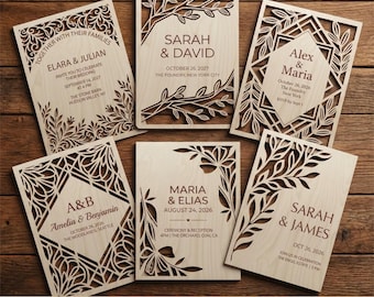 Laser cut Wedding invitation SVG files, Wooden invitations cutting file, Set of 6 cards template, Cricut cardstock or Glowforge wood plans