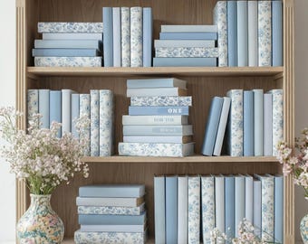One for the Books birthday decorations, Blue and white Printable covers, Storybook themed table centerpieces, Book cover prints, DIY decor
