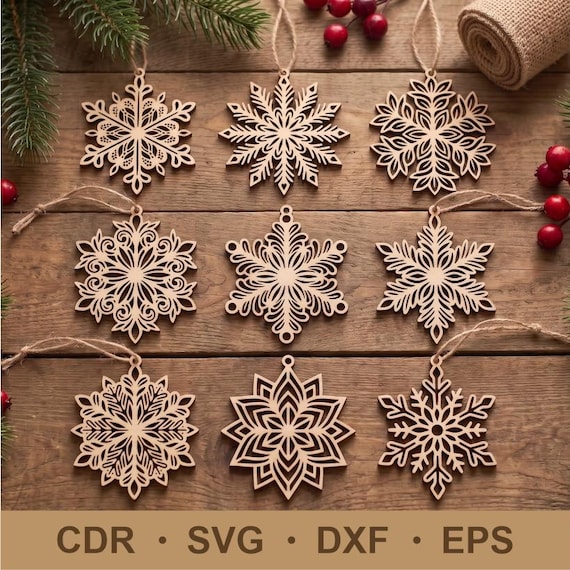 Christmas frost flowers, Lightburn laser files, SVG ornaments bundle, Wood cut plans, Cutting file designs, Plywood cutouts, Xmas tree decor
