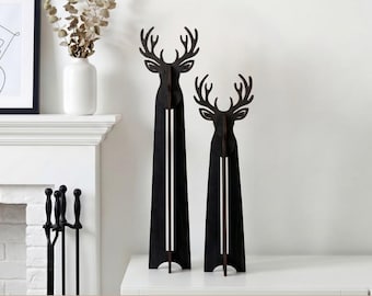 Reindeer figures SVG files, Laser cut file for 2 Christmas decors set, Wooden DIY holiday gift, Woodworking project, Table centerpiece deer