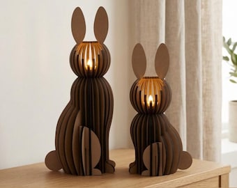 Laser cut candle holder SVG files, Easter tealight lamp bundle, Bunny lantern decor set of 2, Tea light candlesticks, DIY Table centerpiece
