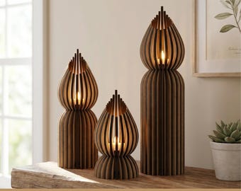 Laser cut candle holder SVG files, Flame shaped tealight lamp bundle, Lantern decor set of 3, Tea light candlesticks, DIY home decorations