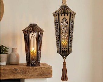 Lanterns SVG, Light Lantern laser cut file, Candle holder centerpiece, Tealight lamp set of 2, Glowforge cutting files, DIY Home decorations
