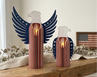 4th July USA Independence day laser cut candle holder SVG file, Eagle lamp file bundle, Eagles tea light lantern decor, Table centerpieces