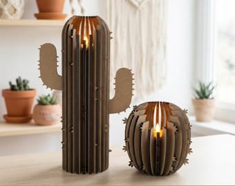 Laser cut candle holder SVG files, Cactus lamp file bundle, Cacti lantern decor set of 2, Tea light candlesticks, DIY Table centerpiece