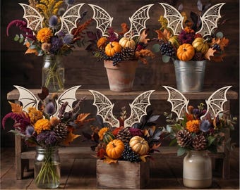 Bat wings SVG laser cutting file, Halloween centerpiece decorations, Wooden bats on sticks set of 6, Cricut and Glowforge files, Home decor