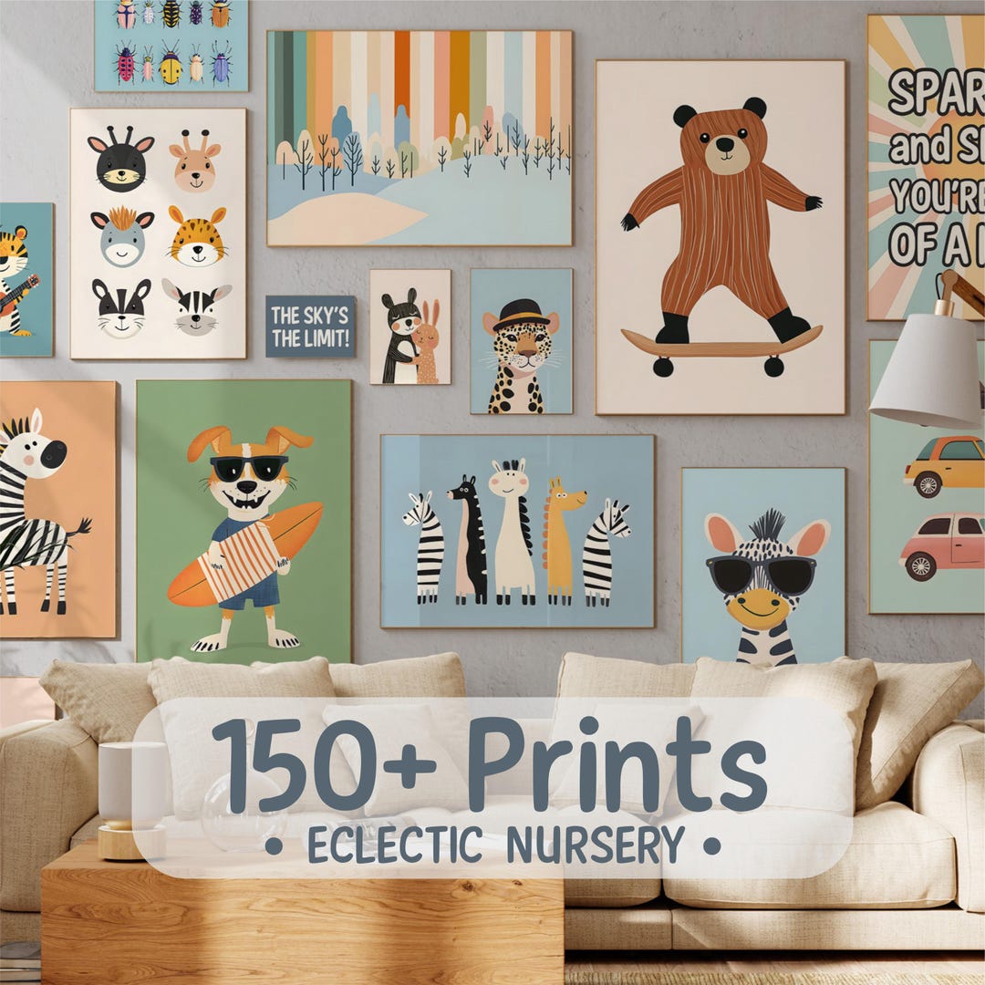 Kids Room Wall Art Bundle, Boy and Girl Nursery Decor Prints, Children ...