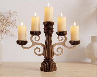 Candelabra SVG file, Laser cut candle holder files, Woodworking plans for lasercut, Decorative Christmas gifts, 3D Baroque table centerpiece