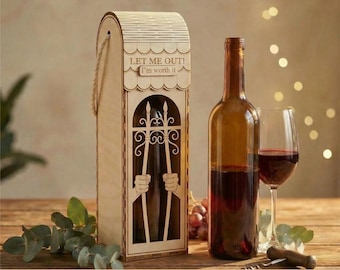 Funny wine box SVG laser cut file, Wooden bottle holder cutting files, Decorative wine lover wood gift boxes, Incarcerated design template