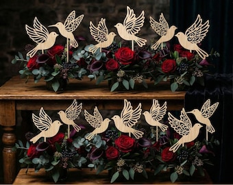 Bird toppers SVG laser cutting file, Easter centerpiece decorations, Wooden birds on stick set of 6, Cricut and Glowforge files, Home decor