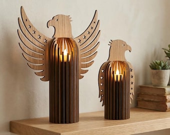 Laser cut candle holder SVG files, Eagle lamp file bundle, 4th July USA Independence day decor, Eagles tea light lantern, Table centerpieces