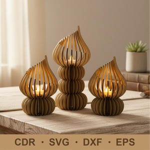 Teelichthalter SVG Laser cut Datei, Set von 3 Teelichthaltern, Lasercut Kerzenständer Schneidedateien, Kerzenhalter Laterne Lampe Bundle