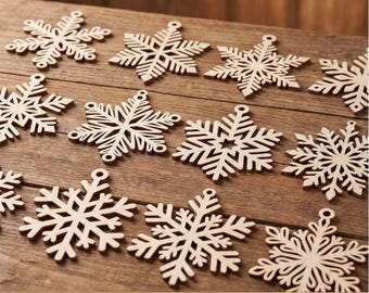 Snowflake SVG bundle,  Laser cut files for 12 Christmas tree ornaments, Wood or paper cutout decors, Decorative silhouette design set