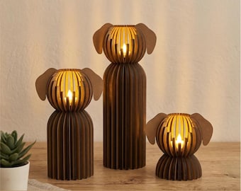 Laser cut candle holder SVG files, Dog lover gifts, Lantern decor set of 3 dogs, Tealight lamp bundle, Animal tea light table centerpieces