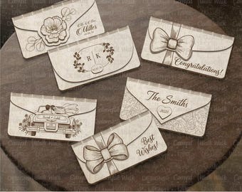 Archivos de corte SVG para cajas de dinero para bodas, paquete de 6 sobres para presupuestos en efectivo, archivo de sobre de madera para corte láser, cajas de regalo de madera, Glowforge para bricolaje