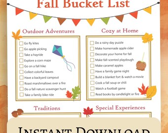 Fall bucket list, autumn activities, activity checklist, fall family bucket list, cozy fall traditions, fall printables, fall activity sheet