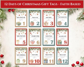 12 Days of Christmas Gift Tags | Printable Scripture Gift Tags | Bible Verse Tags | Christian Holiday Favor tags | Faith-based Gift Tags
