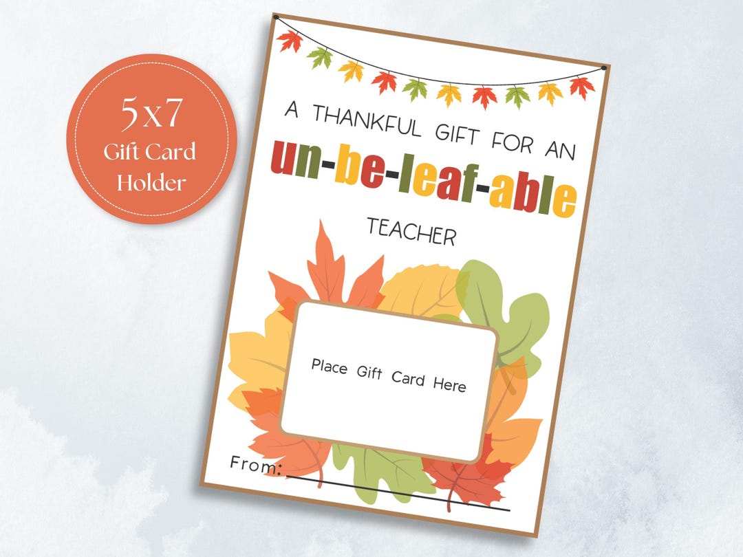 Thanksgiving Teacher Gift Card Holder, Printable Fall Teacher ...