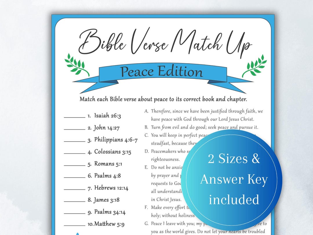 Peace Bible Verse Match Game, Scripture Matching Activity, Bible Study ...