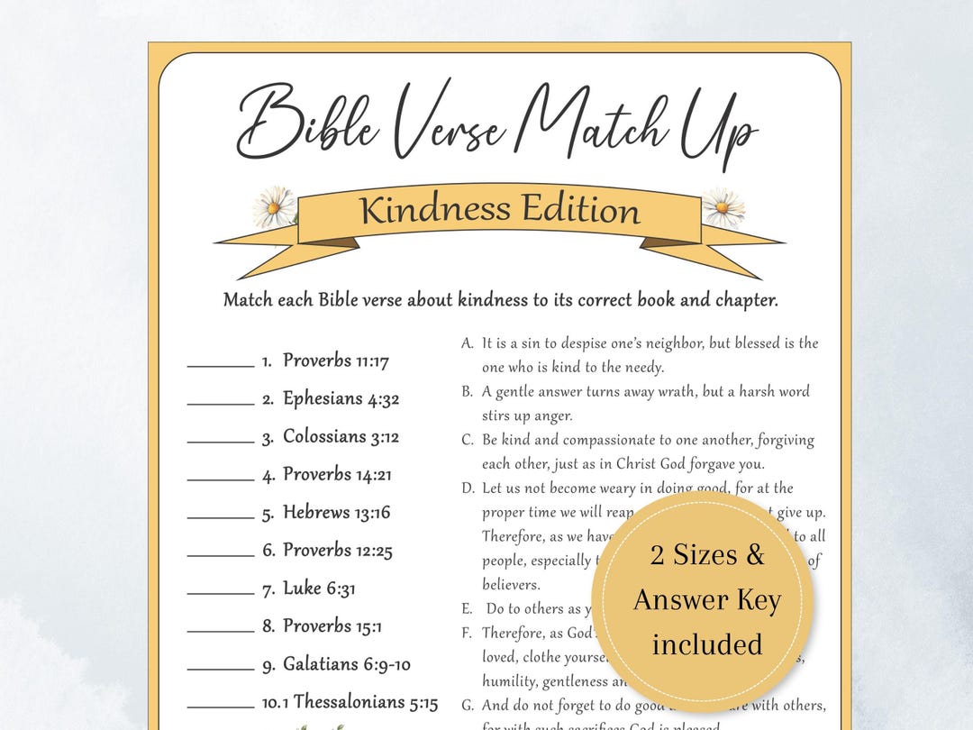 Kindness Bible Verse Match Game, Scripture Matching Activity, Bible ...
