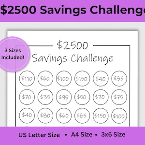 Wyzwanie oszczędzania 2500, śledzenie oszczędności 2500, wyzwanie finansowe, plik PDF do druku, plik A4 do druku, śledzenie oszczędności 2500