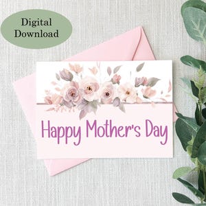 Tarjeta floral para el Día de la Madre / Elegante tarjeta imprimible para mamá / Diseño floral sencillo / Descarga instantánea / Regalo sencillo para el Día de la Madre