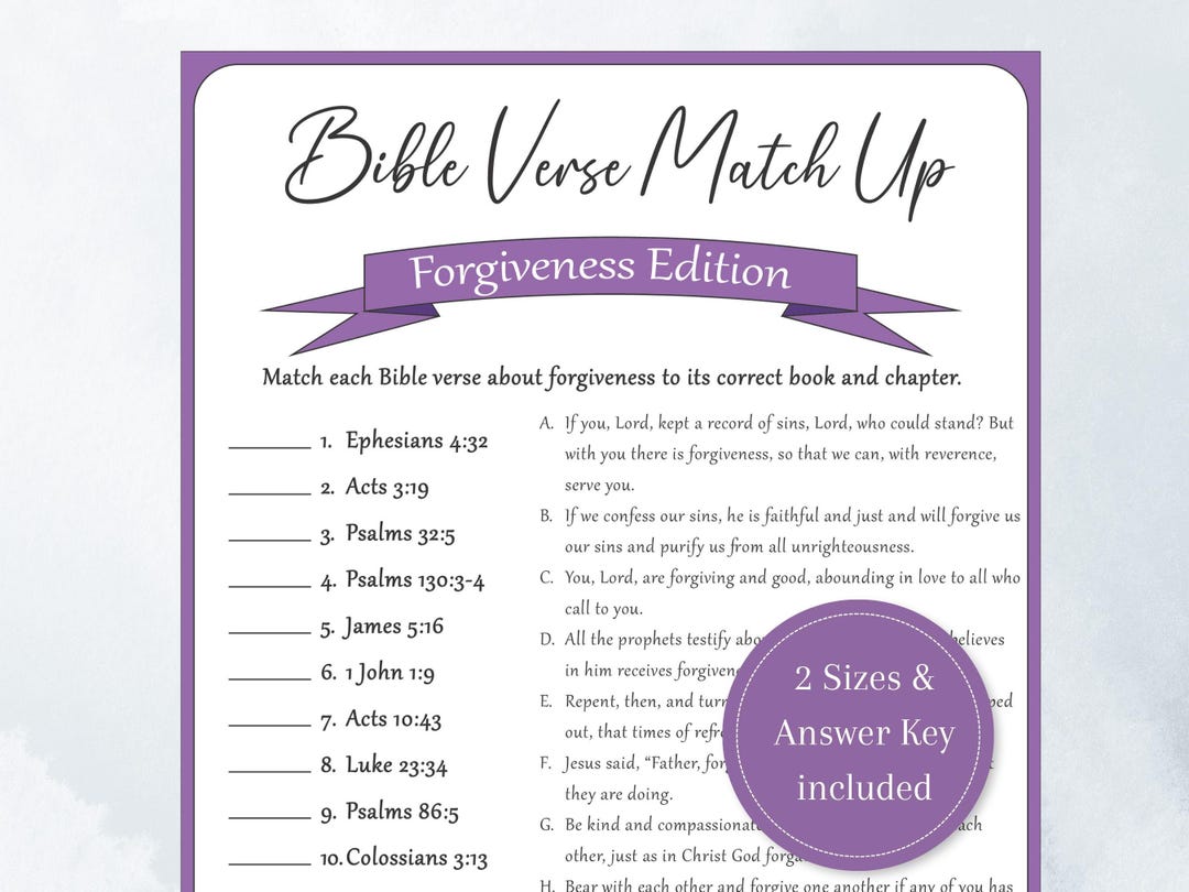 Forgiveness Bible Verse Match Game, Forgiveness Scriptures, Bible Verse ...