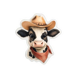 Cowboy Cow Kiss-Cut Stickers, Fun Laptop Decor, Cute Vinyl Stickers, Country Style Stickers, Farmhouse Aesthetic Stickers