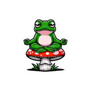 Meditierender Frosch Kiss-Cut Aufkleber, wunderliche Aufkleber für Laptops, Frosch-Liebhaber, Naturdekor, einzigartige Geschenke, umweltfreundlich