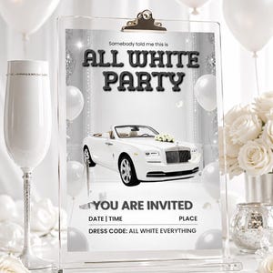 dress code white party invitation All White Attire Theme Party Invitation