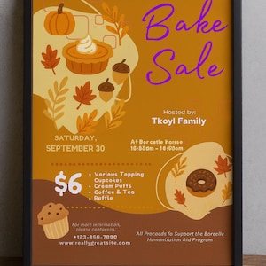 Fall Bake Sale Flyer | Autumn Fundraiser Poster | Printable Bake Sale Invitation Template