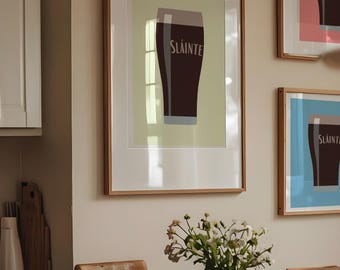 Printable Irish Cheers Wall Art, Set of 3 - Sláinte Pint Poster, Bar & Kitchen Decor, Printable St. Patrick's Day Wall Art, Modern Print.