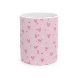 Ceramic Mug, Bow Pink Mug Girl, Cute Coffee Cup, Tea Mug, Hot Cocoa Cup, Gift for Her, Kitchen Decor