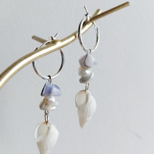 Freshwater Pearl Hoop Earrings, Asymmetrical Pearl Earrings, Gold Hoop Earrings, Handmade Pearl Dangle Earrings, Minimalist Bridal Jewelry