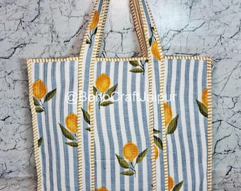 Quilted Cotton Tote Bag: Large Handmade Shopping Bag