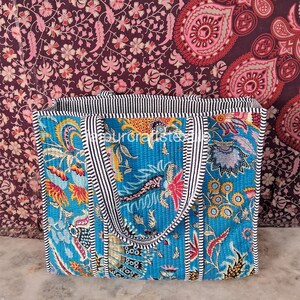 Hand-Printed Quilted Cotton Tote Bag: Eco-Friendly Shopper