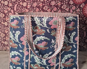 Cotton Quilted Tote Bag: Large Boho Travel Shopping Shoulder Bag